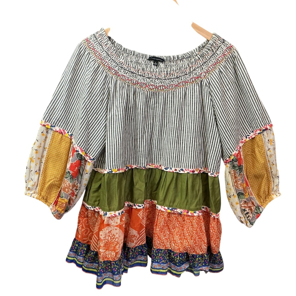 John Mark Womens Large Patchwork Tiered Blouse Mu… - image 7
